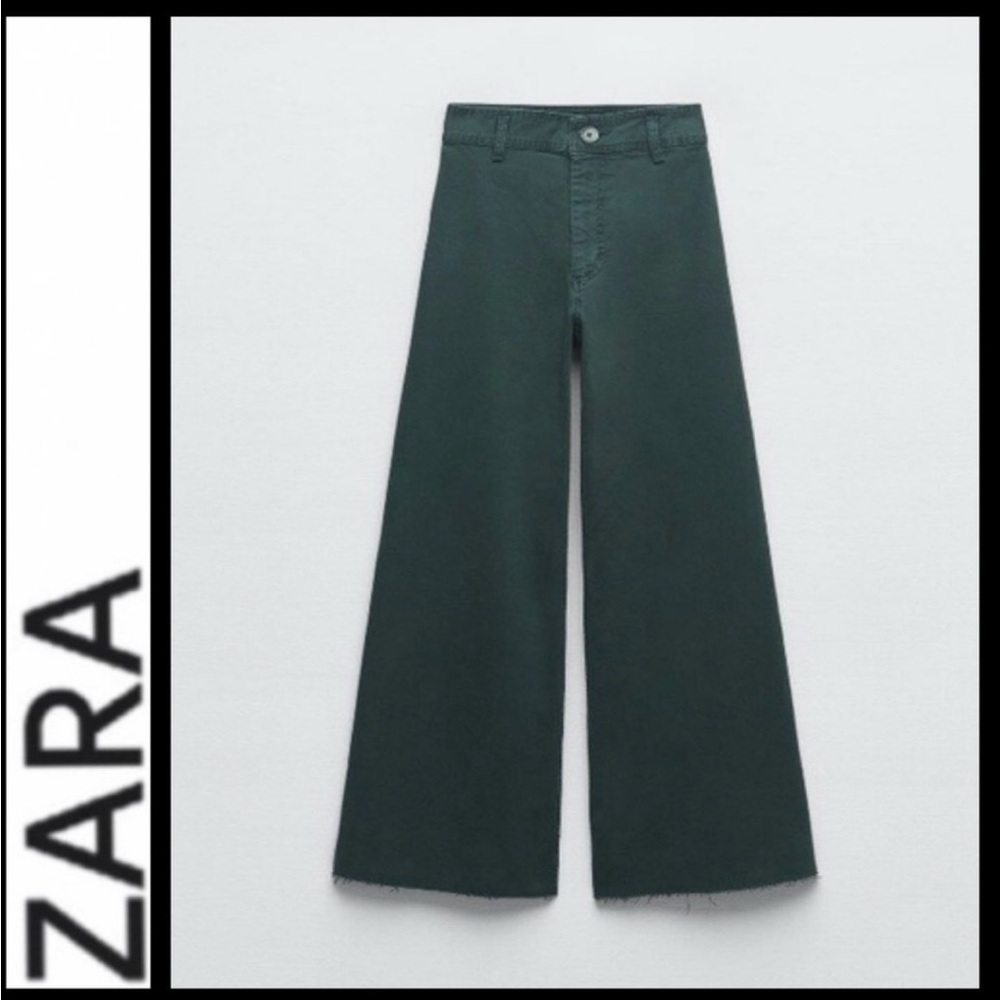 Zara Women's “The Mariner” Dark Green High Waist Wide Leg Jeans